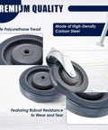 Heavy Duty 5 Inch Shopping Cart Wheels 4 Pack Polyurethane Rollers, grey wheels with secure axle bolts and wear-resistant tread.