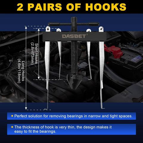 Crankshaft Oil Seal Installer And Remover Tool Kit With Seal Drive Set showing two pairs of hooks for tight space use