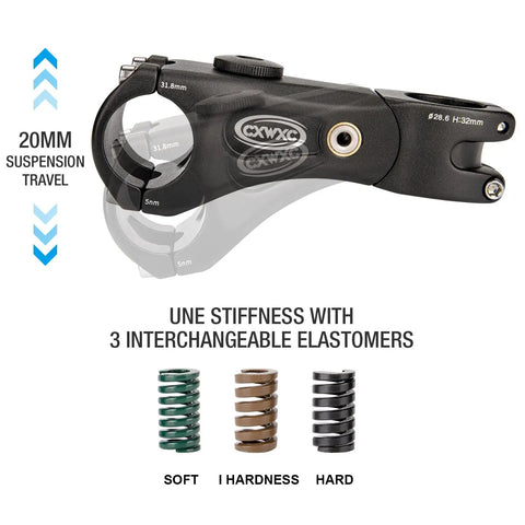 Suspension Bike Stem Riser For Handlebar 31.8 Clamp Adjustable, 20mm travel, elastomers for mountain gravel road city bikes.