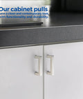 8 Pack Brushed Nickel Cabinet Handles For Kitchen Cabinets And Drawers, 3 Inch Hole Centers installed on white cabinet doors