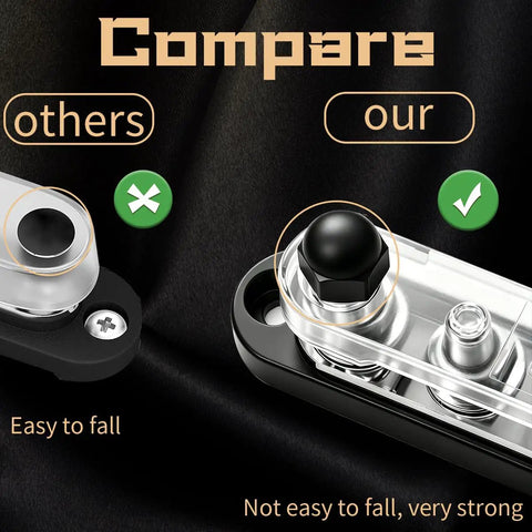 Heavy Duty 250A Marine Bus Bar 12 To 48 Volt Power Distribution Block comparison showing durable snap cover and stable design.