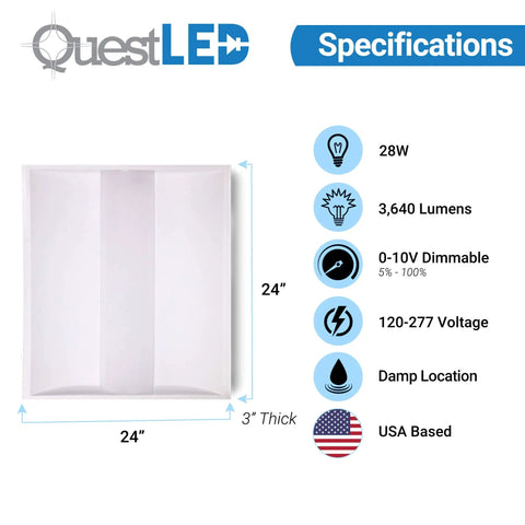 2x2 LED Center Basket Troffer Panel 2 Pack 28W 3500K warm white with specifications