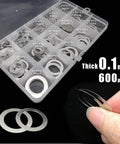 M3 To M20 304 Stainless Steel Ultra Thin Flat Washers Set 0.1 0.2 0.3mm Thick Assortment Kit Gasket Shim For Builders And DIY Pros Durable Rust Resistant For All Weather Use, 0.1mm washers in case