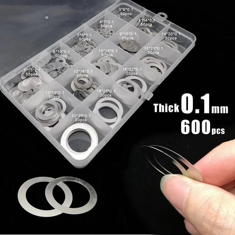 M3 To M20 304 Stainless Steel Ultra Thin Flat Washers Set 0.1 0.2 0.3mm Thick Assortment Kit Gasket Shim For Builders And DIY Pros Durable Rust Resistant For All Weather Use, 0.1mm washers in case