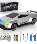 Rad All Terrain Cyber RC Truck With Two Point Four Gigahertz Radio, silver toy truck with LED lights, radio, and accessories shown
