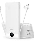 All In One Portable Charger With Built In AC Plug And Cables 10000mAh Ultra Slim Power Bank For Travel Must Have Fast Charging For iPhone Samsung And Android For All Devices showing front and connectors