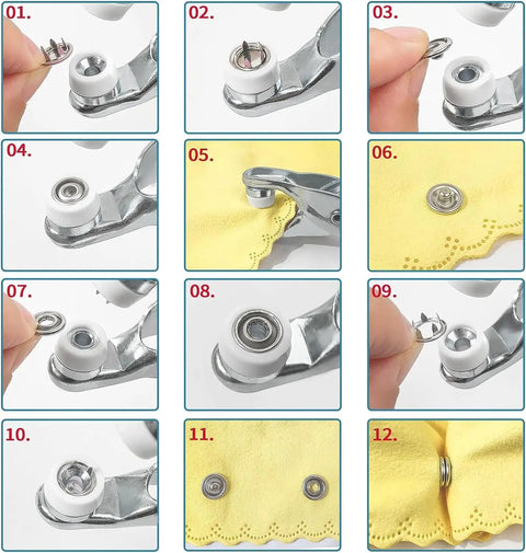 Step-by-step guide using Must Have Metal Snap Buttons Kit With Fastener Pliers Press Tool For DIY Crafts Clothing Hats And Sewing