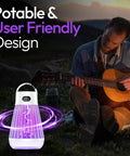 Zapper 2.0 Portable Bug Zapper Silver Indoor And Outdoor Cordless Rechargeable Mosquito Zapper With Hanging Hook 1500V