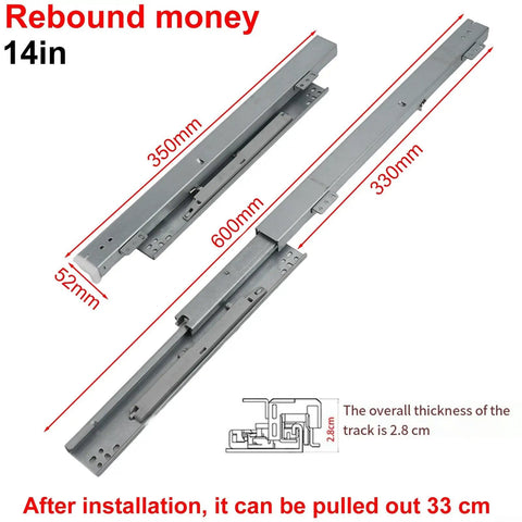 Floor Mounted Drawer Runners With Soft Close And Full Extension Undermount Slides In Cold Rolled Steel with measurements shown