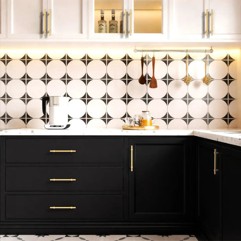 Kitchen with black cabinets featuring 10 Pack 5 Inch Champagne Bronze Cabinet Pulls For Kitchen Cabinets And Drawers