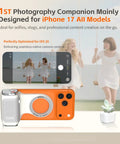Image showing the Magnetic iPhone Camera Grip With Removable Remote And Built In Keychain next to an iPhone interface.