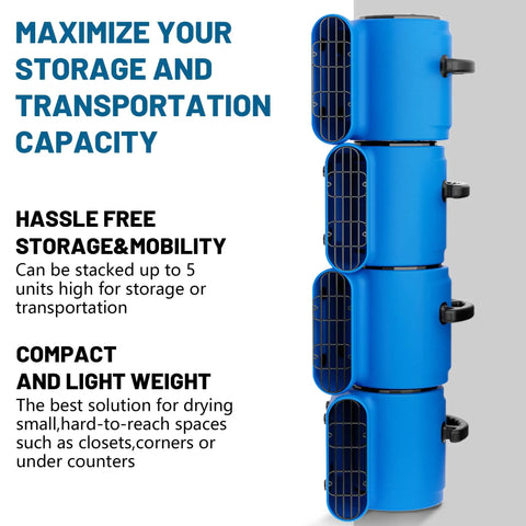 Stacked Beast Mode Air Mover Blower Fan One Half HP 2500 CFM Fast Carpet Drying For Floors And Furnishings Three Speed Settings