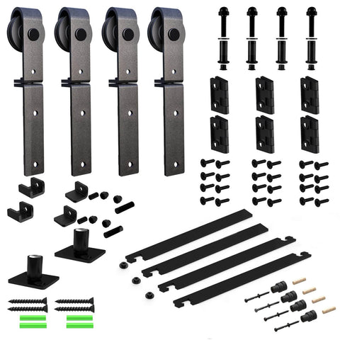 Heavy Duty Bi Folding Barn Door Hardware Sliding Track Kit For Four Doors 5.5 Feet Rail 66 Inches Fits Up To 16 Inch Panels