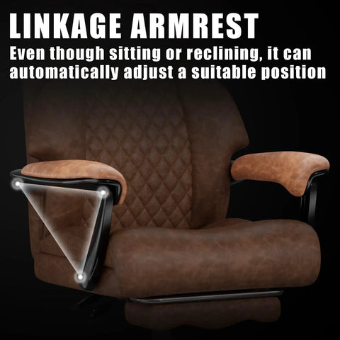 Big And Tall Office Chair With Quiet Wheels Heavy Duty Boss Style Office Chair Extra Wide Seat And Thick Cushions Built In Footrest 90 To 135 Degree Recline Linkage Armrests Brown showing armrests