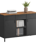 Rustic Brown And Matte Black Finish Metal Storage Cabinet With Two Doors, Adjustable Shelves, Industrial Farmhouse Style
