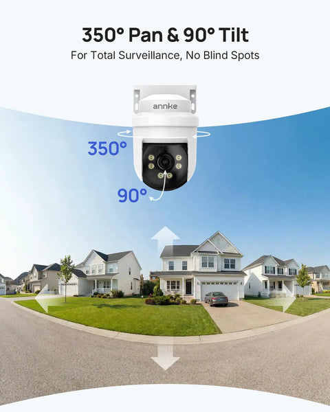 Hardwired Security Camera System With Night Vision And One Way Audio, 350 Degree Pan, 90 Degree Tilt Over Suburban Street View