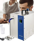 Professional Jewelry Steam Cleanser With Rustproof Steel Tank 2200 Watt Machine, silver and blue, used for cleaning jewelry.