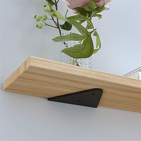 Heavy Duty Triangle Shelf Brackets 4 Pack Rock Solid Invisible Wall Supports Knockout Load Capacity Matte Black Iron Corner Braces under wooden shelf with plants