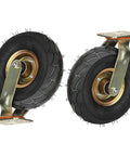 Heavy Duty Outdoor Caster Wheels Pair With 360 Swivel And Fixed Rolling Modes Featuring Durable Rubber Tires And Steel Mounts, showing rubber tires and steel mounts.