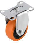 Heavy Duty 3 Inch Caster Wheels Set Of 4 With 2 Swivel And 2 Rigid Ball Bearing Casters with orange polyurethane wheel and chrome bracket.