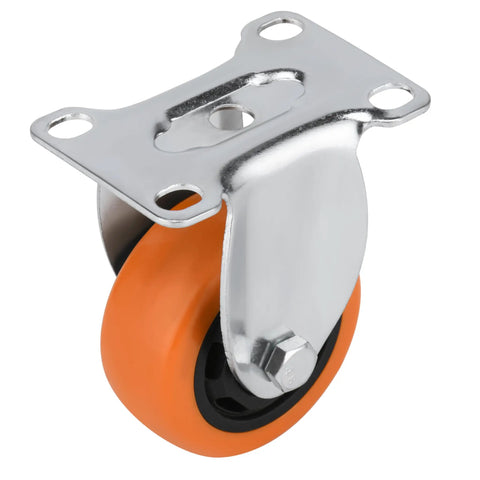 Heavy Duty 3 Inch Caster Wheels Set Of 4 With 2 Swivel And 2 Rigid Ball Bearing Casters with orange polyurethane wheel and chrome bracket.