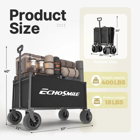 Heavy Duty Folding Wagon Cart For Camping And Beach 400 Lb Capacity All Terrain 9cm Wide Wheels With 360 Degree Swivel Front