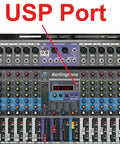 Close-up of 20 Channel Pro Bluetooth Studio DJ Mixer And Controller With USB MP3 Player PC Recording 18 Mic Inputs 48V Phantom Power