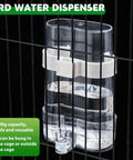 Seven Piece Bird Feeder And Water Dispenser Set For Parrot Cages No Mess Automatic Feeding Station With Slick Stainless Steel Fruit Forks Zero Sweat Hanging Toy Clean Setup Hassle Free Fresh Feed Routine water dispenser with 200g capacity for bird cages.