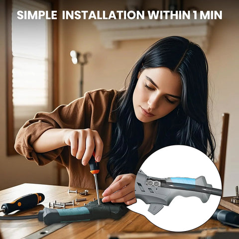 Person using screwdriver for simple installation showcases ergonomic copper welding stinger.