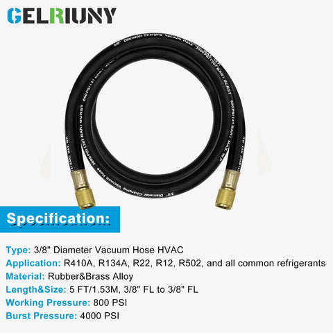 3/8-inch HVAC vacuum hose by GELRIUNY, rubber and brass alloy, 5 ft long with 3/8-inch brass fittings