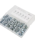 Heavy Duty Galvanized T Nuts Set One Hundred Ten Pieces Pronged Tee Nuts For Wood And Wet Environments in plastic case