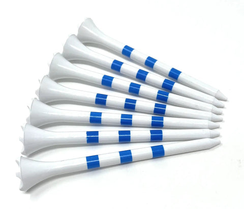 3 1/4 Inch White With Blue Stripes Plastic Golf Tees Bulk Pack Of 100 High Visibility Durable Tees With Six Prong Cup