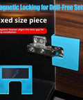 Magnetic Door Hinge Jig No Drill Installation And Precise Alignment Adjustable Guide on wooden cabinet for hinge cutting.