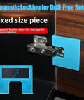 Magnetic Door Hinge Jig for No Drill Needed Installations, shown fixing a hinge with magnetic alignment on a wooden surface.