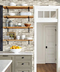 Stone Brick Wallpaper Peel And Stick Vinyl For Walls 17.7 In By 118.1 In Removable Backsplash in kitchen with beige stone look