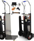 Heavy Duty Electric Stair Climbing Dolly 661Lb Capacity 600W Motor with rubber tracks and foldable toe plate.