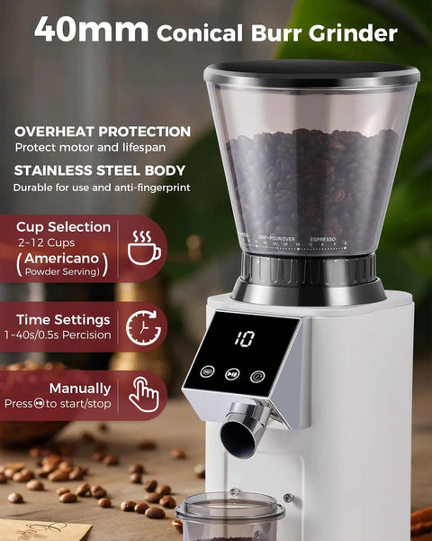 G1 Conical Burr Coffee Grinder With 48 Grind Settings Anti Static Burr Mill Precision Electronic Timer And Led Touchscreen display