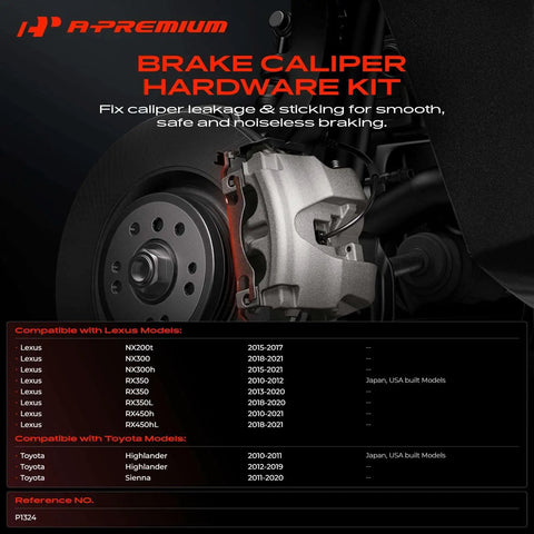 Top Tier Front Disc Brake Hardware Kit With Premium Clamps And Retainers For Toyota Highlander Sienna Lexus RX350 LX450h NX200t Ensure A Smooth Ride And Rock Solid Safety On The Road., front brake caliper hardware kit on disc rotor for Lexus NX200t and RX350 models