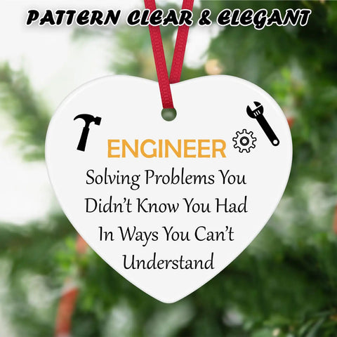 Heart-shaped ceramic ornament with "Engineer" text and tools, Dope Mechanical Engineer Ornament Gift For Engineers And Architects.