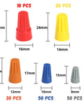 Assorted Size Wire Connectors Kit With 150 Pcs Electrical Butt Splice Caps for DIY wiring projects, color-coded sizes 22-12 AWG