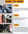 Instructions for Brake Fluid Tester Pen With 5 LED Indicators For DOT3 DOT4 DOT5.1 Testing, showing step-by-step usage