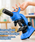 Awesome Kids Microscope Kit 40x To 1600x Magnification With LED Light STEM Toy For Beginners Ages 6 To 12 Includes Prepared Slides And Tool Set For Curious Young Scientists, blue plastic microscope with handle