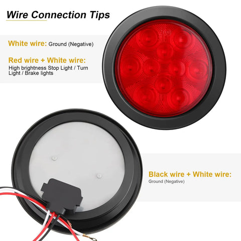 4 Inch Round LED Trailer Tail Lights Kit With 10 Ultra Bright LEDs Waterproof 12V Marker Turn Brake Stop Lights Sealed Flush Mount For Truck RV Boat Red Upgraded Easy Install with wire connection tips