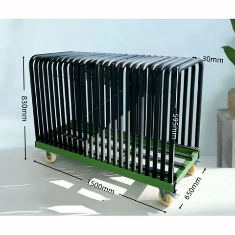 Rock Solid Shop Beast Steel Cart For Hauling Sheet Metal Plastic Glass And Wood Panels With Scratch Free Multi Slot Rack System And No Sweat Smooth Roll Wheels side view with dimensions labeled.