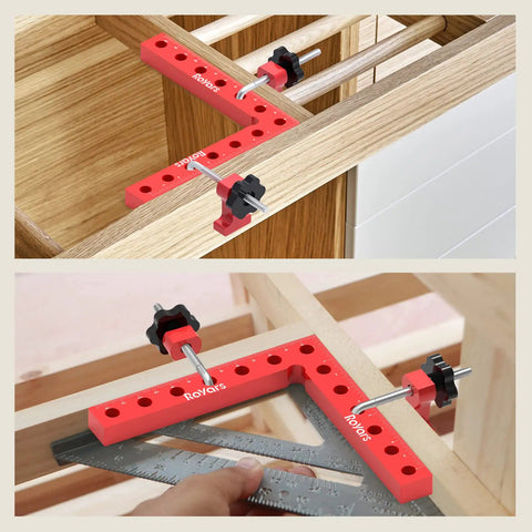 Two Pack 5.5 Inch 90 Degree Positioning Squares Right Angle Clamps For Woodworking Aluminum Alloy Corner Clamp Set in use.