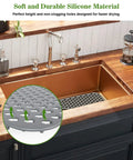 Silicone Kitchen Sink Mat With Non Slip Design, Stable Farmhouse Sink Protector For Stainless Steel Drainboard, Gray shown in sink