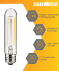 LED Filament T10 Tubular Light Bulb 2 Watt Equivalent 160 Lumen Dimmable E26 Base Soft White 2700K Edison Style