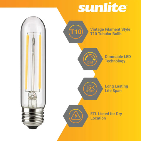 LED Filament T10 Tubular Light Bulb 2 Watt Equivalent 160 Lumen Dimmable E26 Base Soft White 2700K Edison Style