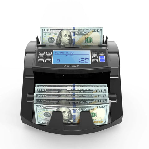 Front view of Pro Grade Money Counter Machine With Value Count And 4 Inch LCD Display, Add And Batch Modes, UV MG IR Counterfeit Detection