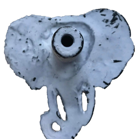 Top view of a Dope 3 Inch Elephant Head Cabinet Knob Handle Pull For Gate Drawer And Cabinet In Black White Finish Decorative Wrought Iron